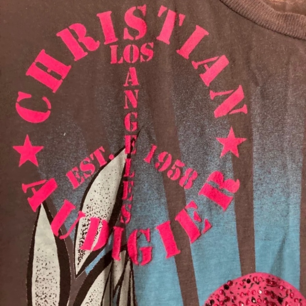 Christian audigier bedazzled double sided graphic microphone Ed hardy shirt Y2k - Picture 5 of 8